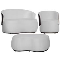 Kit Namoradeira + 1 Poltrona + Puff Decorativo Beatriz Orgânico Composê Couro Marrom Couro Branco Mz Decor Kit Namoradeira + 1 Poltrona + Puff Decorativo Beatriz Orgânico Composê Couro Marrom Couro Branco Mz Decor