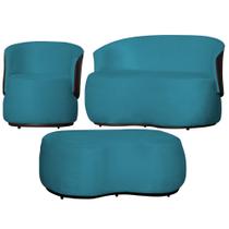 Kit Namoradeira + 1 Poltrona + Puff Decorativo Beatriz Orgânico Composê Couro Marrom Suede Azul Turquesa Ms Decor Kit Namoradeira + 1 Poltrona + Puff Decorativo Beatriz Orgânico Composê Couro Marrom Suede Azul Turquesa Ms Decor