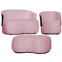 Kit Namoradeira + 1 Poltrona + Puff Decorativo Beatriz Orgânico Composê Couro Marrom Suede Rosa Mz Decor Kit Namoradeira + 1 Poltrona + Puff Decorativo Beatriz Orgânico Composê Couro Marrom Suede Rosa Mz Decor