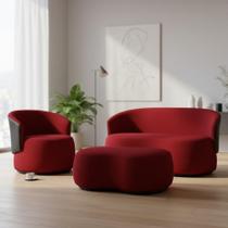 Kit Namoradeira + 1 Poltrona + Puff Decorativo Beatriz Orgânico Composê Couro Marrom Suede Vermelho Mz Decor Kit Namoradeira + 1 Poltrona + Puff Decorativo Beatriz Orgânico Composê Couro Marrom Suede Vermelho Mz Decor