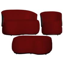 Kit Namoradeira + 1 Poltrona + Puff Decorativo Beatriz Orgânico Composê Couro Marrom Suede Vermelho Mz Decor Kit Namoradeira + 1 Poltrona + Puff Decorativo Beatriz Orgânico Composê Couro Marrom Suede Vermelho Mz Decor