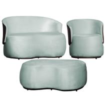 Kit Namoradeira + 1 Poltrona + Puff Decorativo Beatriz Orgânico Composê Couro Marrom Veludo Acqua Mz Decor Kit Namoradeira + 1 Poltrona + Puff Decorativo Beatriz Orgânico Composê Couro Marrom Veludo Acqua Mz Decor