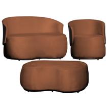 Kit Namoradeira + 1 Poltrona + Puff Decorativo Beatriz Orgânico Composê Couro Marrom Veludo Terracota Mz Decor Kit Namoradeira + 1 Poltrona + Puff Decorativo Beatriz Orgânico Composê Couro Marrom Veludo Terracota Mz Decor