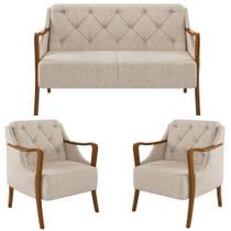 Kit Namoradeira 135cm e 2 Poltronas Decorativas Capitonê Lapa M22 Linho Cru Liso - Mpozenato Kit Namoradeira 135cm e 2 Poltronas Decorativas Capitonê Lapa M22 Linho Cru Liso - Mpozenato