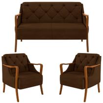 Kit Namoradeira 135cm e 2 Poltronas Decorativas Capitonê Lapa M22 Veludo Marrom - Mpozenato Kit Namoradeira 135cm e 2 Poltronas Decorativas Capitonê Lapa M22 Veludo Marrom - Mpozenato