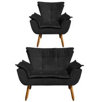 Kit Namoradeira 2 Lugares e 1 Poltrona Decorativa Pés Palito Opla Suede Preto - Ibiza Kit Namoradeira 2 Lugares e 1 Poltrona Decorativa Pés Palito Opla Suede Preto - Ibiza