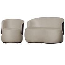 kit Namoradeira 2 Lugares e 1 Poltrona Orgânica Beatriz Suede Bege/Sintético Marrom Divalê Shop