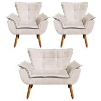 Kit Namoradeira 2 Lugares E 2 Poltronas Decorativas Pés Palito Opla Suede Bege - Ibiza