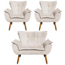 Kit Namoradeira 2 Lugares e 2 Poltronas Decorativas Pés Palito Opla Suede Bege - Ibiza Kit Namoradeira 2 Lugares e 2 Poltronas Decorativas Pés Palito Opla Suede Bege - Ibiza