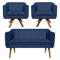 Kit Namoradeira 2 Lugares E 2 Poltronas Julia Azul Marinho Kit Namoradeira 2 Lugares E 2 Poltronas Julia Azul Marinho
