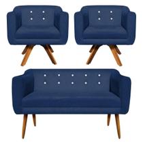 Kit Namoradeira 2 Lugares E 2 Poltronas Julia Azul Marinho Kit Namoradeira 2 Lugares E 2 Poltronas Julia Azul Marinho