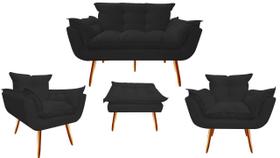 Kit Namoradeira + 2 Poltronas + 1 Puff Decorativo Opala Suede Preto Pés Madeira Ms Decor Kit Namoradeira + 2 Poltronas + 1 Puff Decorativo Opala Suede Preto Pés Madeira Ms Decor