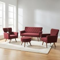 Kit Namoradeira + 2 Poltronas Decorativa Aurora + Puff Redondo Suede Marsala Pés Madeira Ms Decor Kit Namoradeira + 2 Poltronas Decorativa Aurora + Puff Redondo Suede Marsala Pés Madeira Ms Decor