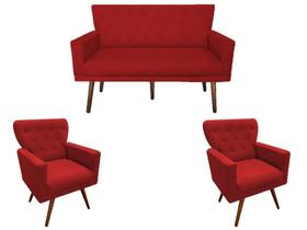 Kit Namoradeira + 2 Poltronas Decorativa Aurora Suede Vermelho Pés Madeira Ms Decor