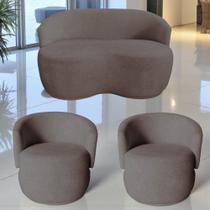 Kit Namoradeira + 2 Poltronas Decorativa Beatriz Orgânica Bouclé Capuccino Kit Namoradeira + 2 Poltronas Decorativa Beatriz Orgânica Bouclé Capuccino