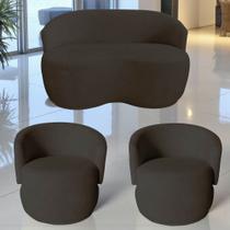 Kit Namoradeira + 2 Poltronas Decorativa Beatriz Orgânica Bouclé Marrom Kit Namoradeira + 2 Poltronas Decorativa Beatriz Orgânica Bouclé Marrom