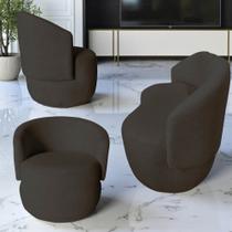 Kit Namoradeira + 2 Poltronas Decorativa Beatriz Orgânica Bouclé Marrom