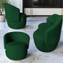 Kit Namoradeira + 2 Poltronas Decorativa Beatriz Orgânica Bouclé Verde