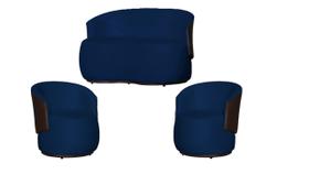 Kit Namoradeira + 2 Poltronas Decorativa Beatriz Orgânica Composê Couro Marrom Couro Azul Marinho Ms Decor