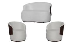 Kit Namoradeira + 2 Poltronas Decorativa Beatriz Orgânica Composê Couro Marrom Couro Branco Ms Decor