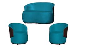 Kit Namoradeira + 2 Poltronas Decorativa Beatriz Orgânica Composê Couro Marrom Suede Azul Turquesa Ms Decor