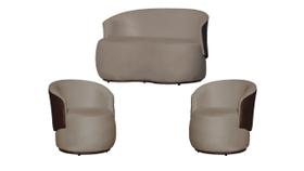 Kit Namoradeira + 2 Poltronas Decorativa Beatriz Orgânica Composê Couro Marrom Suede Capuccino Ms Decor