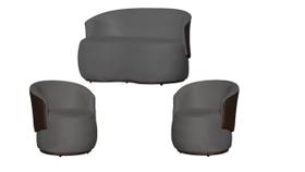 Kit Namoradeira + 2 Poltronas Decorativa Beatriz Orgânica Composê Couro Marrom Suede Cinza Ms Decor