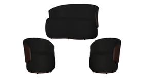 Kit Namoradeira + 2 Poltronas Decorativa Beatriz Orgânica Composê Couro Marrom Suede Preto Ms Decor