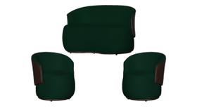 Kit Namoradeira + 2 Poltronas Decorativa Beatriz Orgânica Composê Couro Marrom Suede Verde Ms Decor