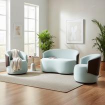 Kit Namoradeira + 2 Poltronas Decorativa Beatriz Orgânica Composê Couro Marrom Veludo Acqua Ms Decor
