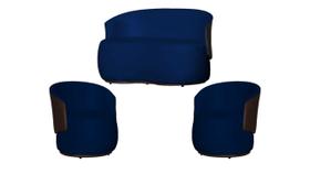 Kit Namoradeira + 2 Poltronas Decorativa Beatriz Orgânica Composê Couro Marrom Veludo Azul Marinho Ms Decor Kit Namoradeira + 2 Poltronas Decorativa Beatriz Orgânica Composê Couro Marrom Veludo Azul Marinho Ms Decor