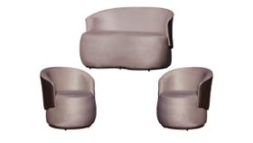 Kit Namoradeira + 2 Poltronas Decorativa Beatriz Orgânica Composê Couro Marrom Veludo Rosê Ms Decor Kit Namoradeira + 2 Poltronas Decorativa Beatriz Orgânica Composê Couro Marrom Veludo Rosê Ms Decor