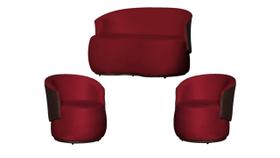 Kit Namoradeira + 2 Poltronas Decorativa Beatriz Orgânica Composê Couro Marrom Veludo Vermelho Ms Decor