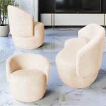 Kit Namoradeira + 2 Poltronas Decorativa Beatriz Orgânica Couro Bege