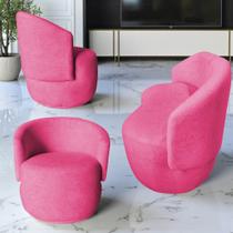 Kit Namoradeira + 2 Poltronas Decorativa Beatriz Orgânica Couro Rosa Pink