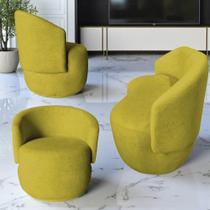 Kit Namoradeira + 2 Poltronas Decorativa Beatriz Orgânica Suede Amarelo