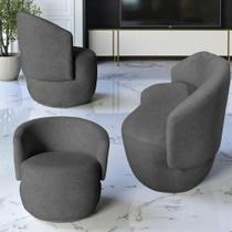 Kit Namoradeira + 2 Poltronas Decorativa Beatriz Orgânica Suede Cinza