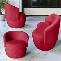 Kit Namoradeira + 2 Poltronas Decorativa Beatriz Orgânica Suede Vermelho