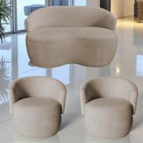 Kit Namoradeira + 2 Poltronas Decorativa Beatriz Orgânica Veludo Bege