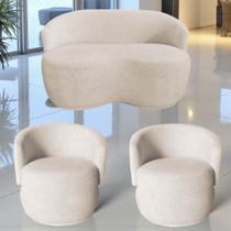 Kit Namoradeira + 2 Poltronas Decorativa Beatriz Orgânica Veludo Marfim Kit Namoradeira + 2 Poltronas Decorativa Beatriz Orgânica Veludo Marfim