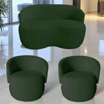 Kit Namoradeira + 2 Poltronas Decorativa Beatriz Orgânica Veludo Verde Kit Namoradeira + 2 Poltronas Decorativa Beatriz Orgânica Veludo Verde
