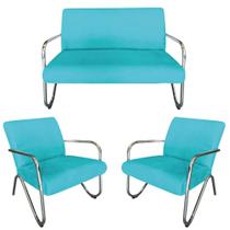 Kit Namoradeira + 2 Poltronas Decorativa Bela Suede Azul Turquesa Braço Cromado Kit Namoradeira + 2 Poltronas Decorativa Bela Suede Azul Turquesa Braço Cromado