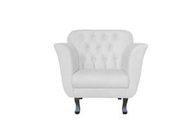 Kit Namoradeira + 2 Poltronas Decorativa Dália Couro Branco Pés Madeira Ms Decor