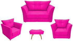 Kit Namoradeira + 2 Poltronas Decorativa Isis + 1 Puff Retangular Couro Rosa Pink Pés Madeira Ms Decor Kit Namoradeira + 2 Poltronas Decorativa Isis + 1 Puff Retangular Couro Rosa Pink Pés Madeira Ms Decor