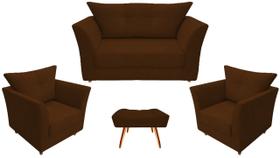Kit Namoradeira + 2 Poltronas Decorativa Isis + 1 Puff Retangular Suede Marrom Pés Madeira Mz Decor Kit Namoradeira + 2 Poltronas Decorativa Isis + 1 Puff Retangular Suede Marrom Pés Madeira Mz Decor