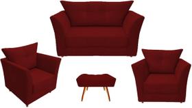 Kit Namoradeira + 2 Poltronas Decorativa Isis + 1 Puff Retangular Suede Marsala Pés Madeira Ms Decor
