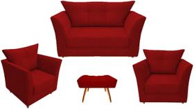 Kit Namoradeira + 2 Poltronas Decorativa Isis + 1 Puff Retangular Suede Vermelho Pés Madeira Ms Decor Kit Namoradeira + 2 Poltronas Decorativa Isis + 1 Puff Retangular Suede Vermelho Pés Madeira Ms Decor