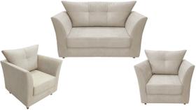 Kit Namoradeira + 2 Poltronas Decorativa Isis Suede Bege Pés Madeira Ms Decor Kit Namoradeira + 2 Poltronas Decorativa Isis Suede Bege Pés Madeira Ms Decor