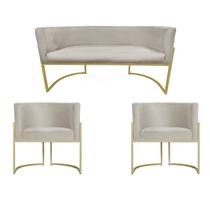 Kit Namoradeira + 2 Poltronas Decorativa Luana Suede Bege Base Dourarada Mz Decor Kit Namoradeira + 2 Poltronas Decorativa Luana Suede Bege Base Dourarada Mz Decor