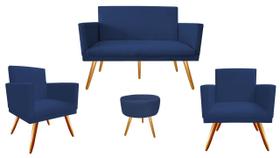 Kit Namoradeira + 2 Poltronas Decorativa Nina + Puff Redondo Suede Azul Marinho Pés Madeira Ms Decor Kit Namoradeira + 2 Poltronas Decorativa Nina + Puff Redondo Suede Azul Marinho Pés Madeira Ms Decor
